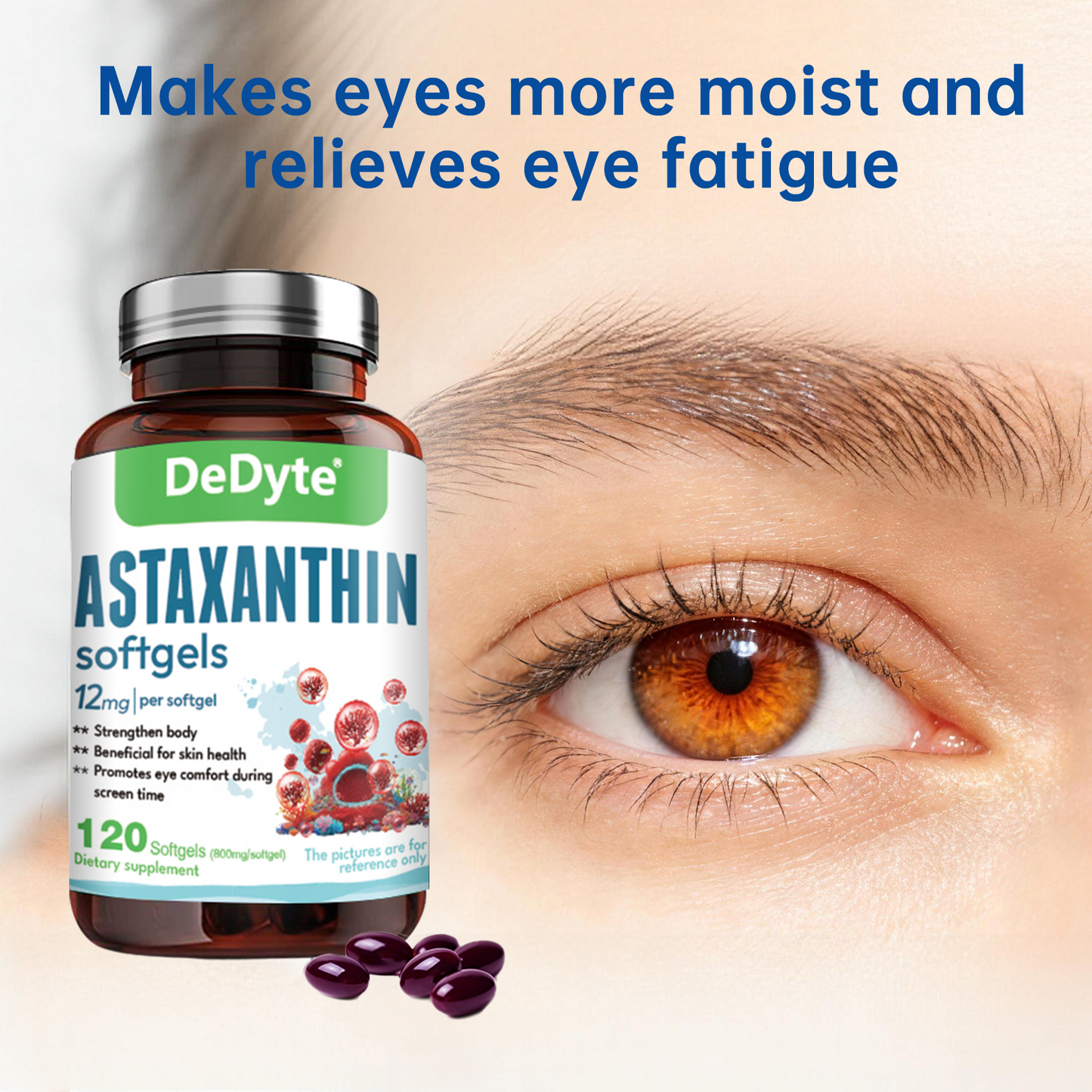 DeDyte Astaxanthin Supplements 120 softgels, Anti-Aging, Antienvejecimiento, Reduce Wrinkles, Arrugas, Glowing Skin & Skin Health, Natural Antioxidant