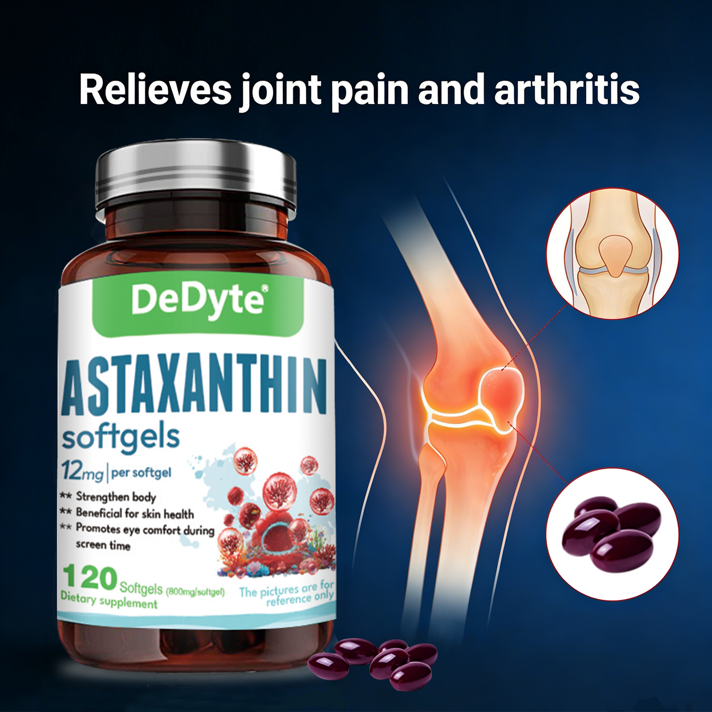 DeDyte Astaxanthin Supplements 120 softgels, Anti-Aging, Antienvejecimiento, Reduce Wrinkles, Arrugas, Glowing Skin & Skin Health, Natural Antioxidant