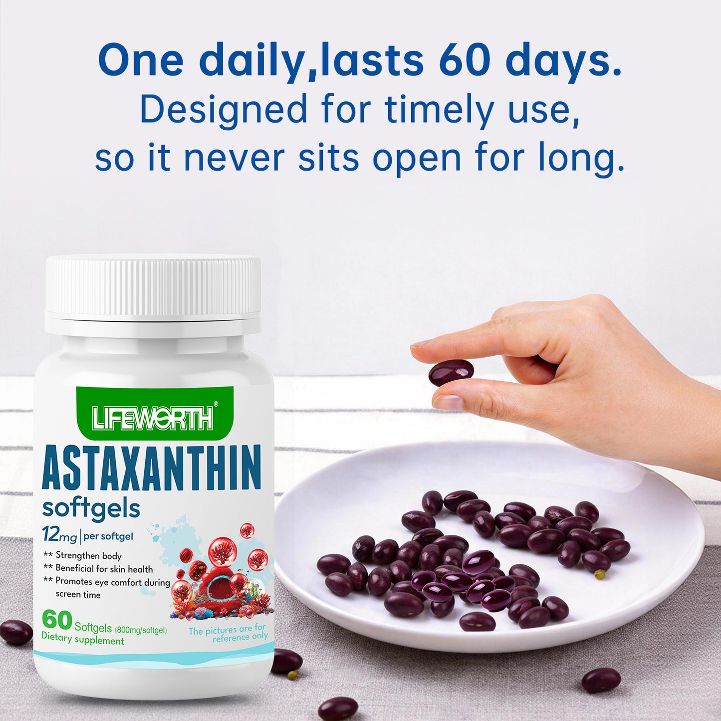 LIFEWORTH Astaxanthin supplements Astaxanthin 12mg -Triple Strength
